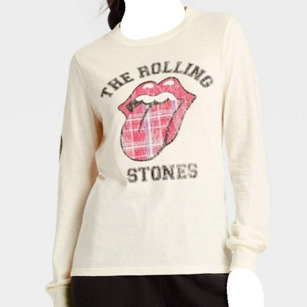 The Rolling Stones Long Sleeve Cream Color Long Sleeve Graphic Top Nwt